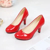Black Red Women's Professional Work Shoes Small Leather Shoes Summer Stripe Pattern Adult Size 42+ High Heel Shoes In Stock
