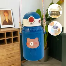 

Baby Drinking Cup Kids Cute Cartoon Thermos Cup with Straw Crossbody Strap Easy Carry Anti Leakage Stainless Steel Water Bottle