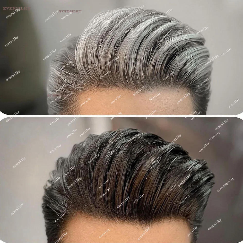 Natural Hairline light Dark Brown Super Durable Microskin Thin Skin Pu Men Toupee 1b40 1B80 Grey 100% Human Hair Wigs Prosthesis 2