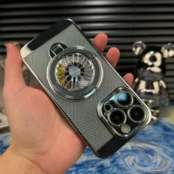 Luxury Electroplated Phone Case with Rotating Stand and Heat Dissipation for iPhone 15 Plus (Silver)
