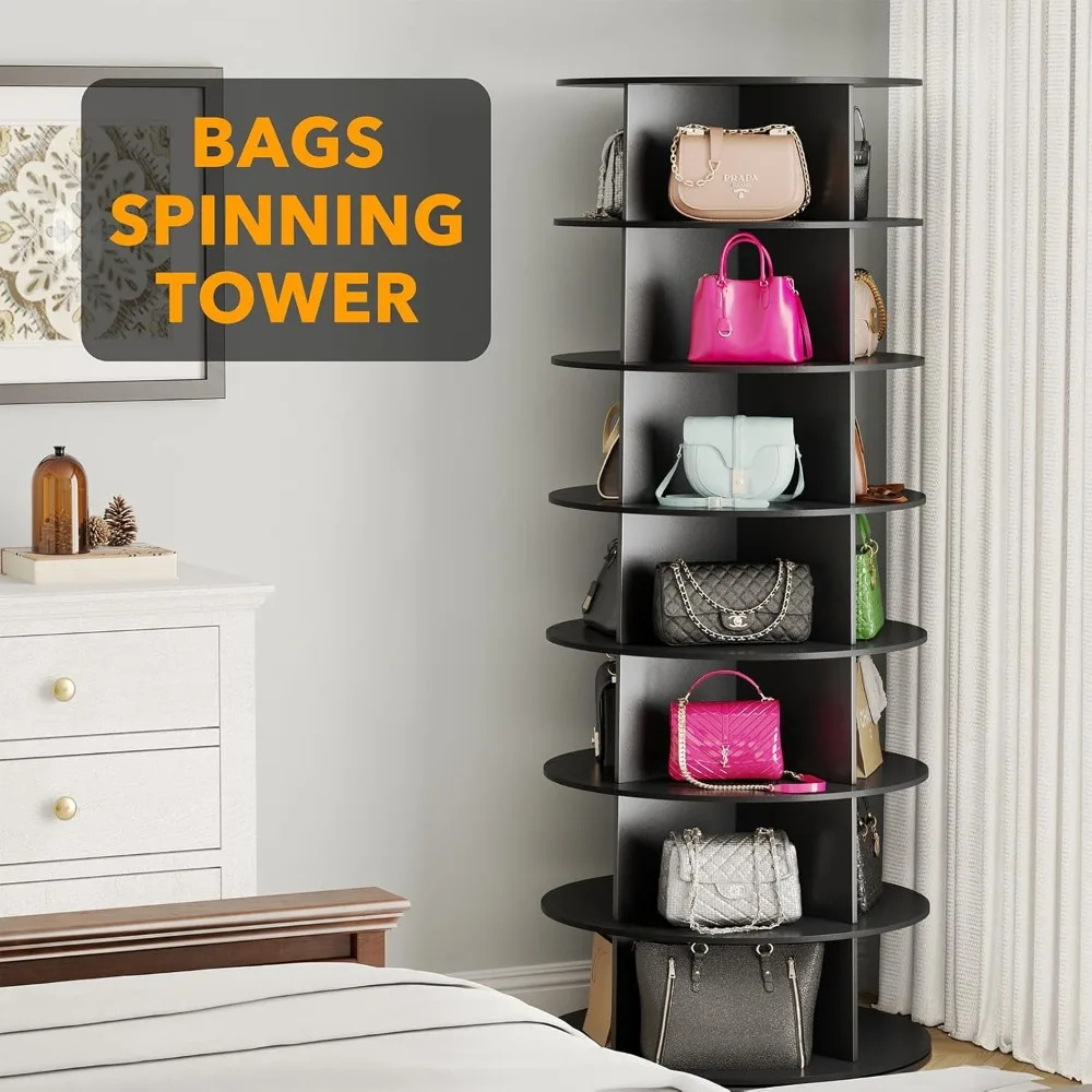 7 tier rotating shoe rack tower, spinning shoe display lazy susan, revolving 360 shoe rack storage round carousel, vertical han