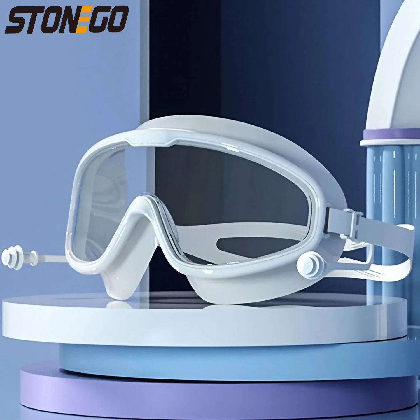 Swim Goggles Big Frame Professional Swimming Waterproof Soft Silicone HD Eyewear Glasses For Men Women With Earplugs