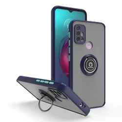 Shockproof Armor Case with Magnetic Holder Ring - Hard Matte Back Cover - Motorola Moto G41 (QY - Dark Blue)