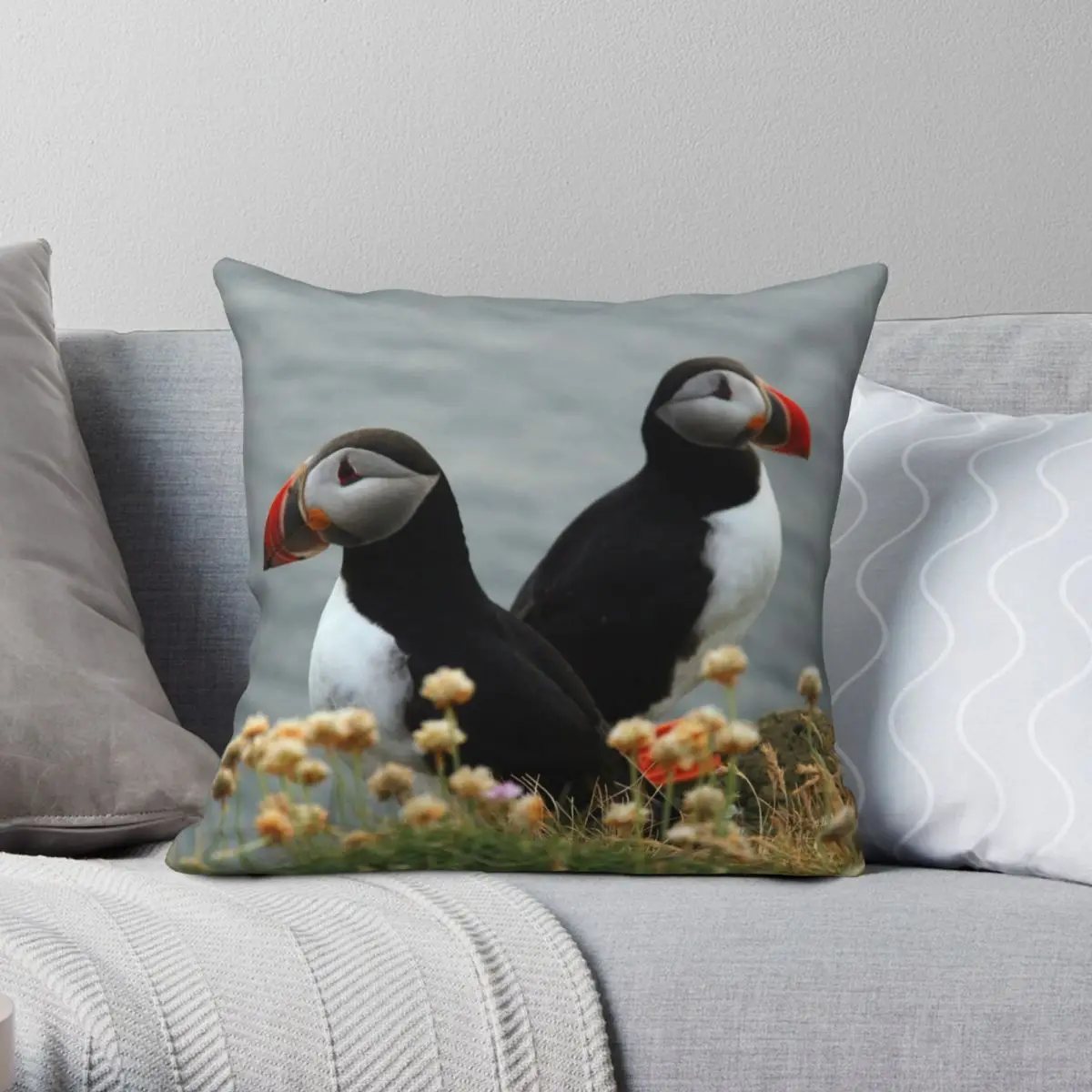 

Наволочка Puffins из полиэстера и льна с бархатным узором, Декоративная Подушка на молнии, оптовая продажа