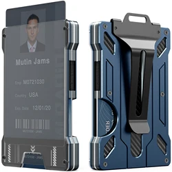 Men's Sleek Aluminum RFID Wallet - Slim, Minimalist Design with Money Clip and Clear ID Window (Dark blue)