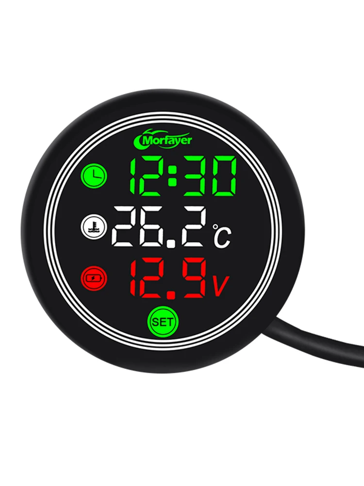 

New Motorcycle Thermometer LED Digital Display 9-24V Electronic 4 In 1 Water Temperature Meter Voltmeter Gauge Low Voltage Alarm