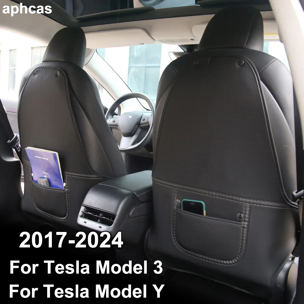 For Tesla Model 3 2017-2024 Model Y Seat Back Car Anti Kick Pad Protector Interior Child Anti Dirty Leather Styling Accessories new car trunk boot mat for tesla model 3 leather pad cushion styling auto accessories 2016 2017 2018 2019 2020 2021 black