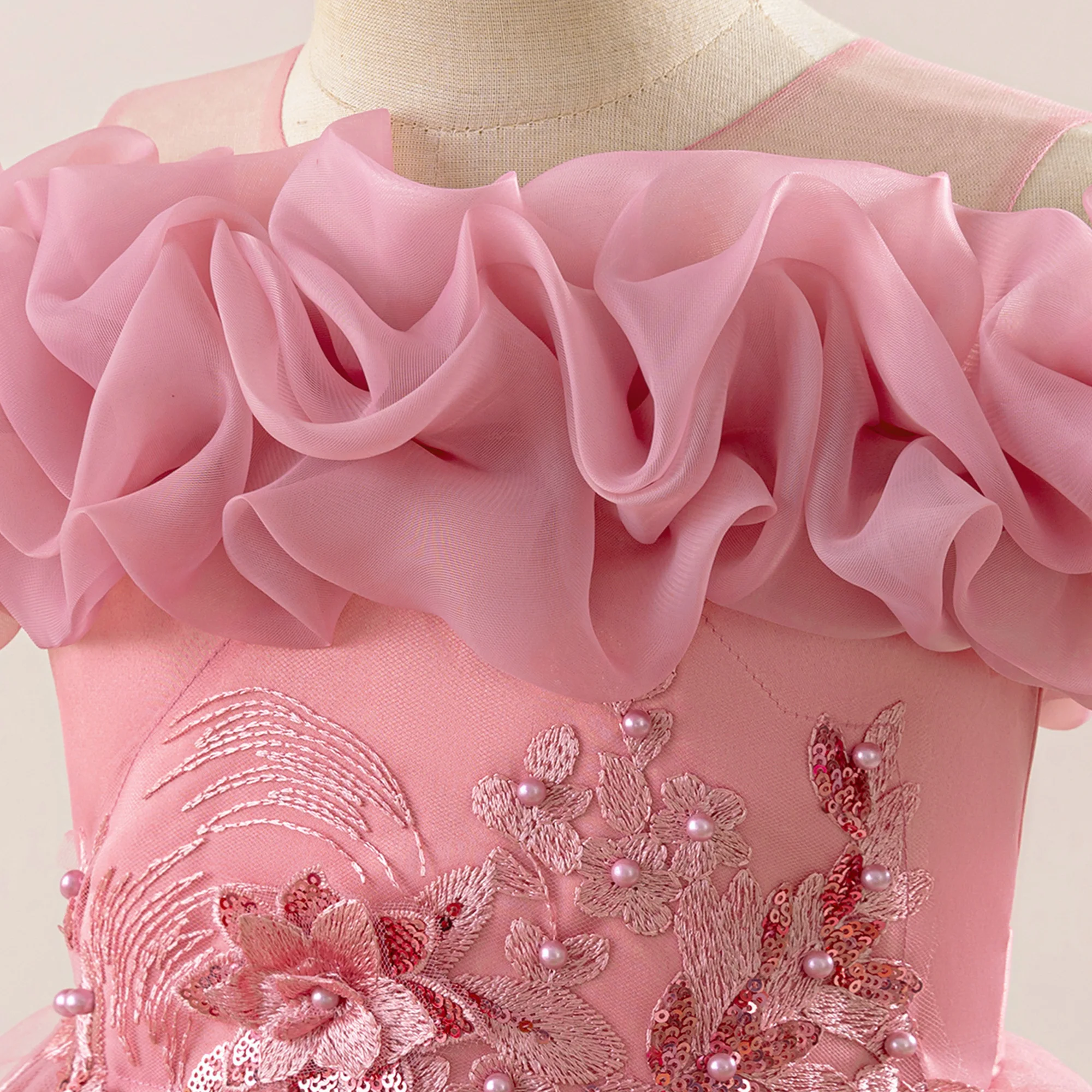 Elegant Pink Flower Girls Party Dress - Bridesmaid Ball Gown & Princess Dress