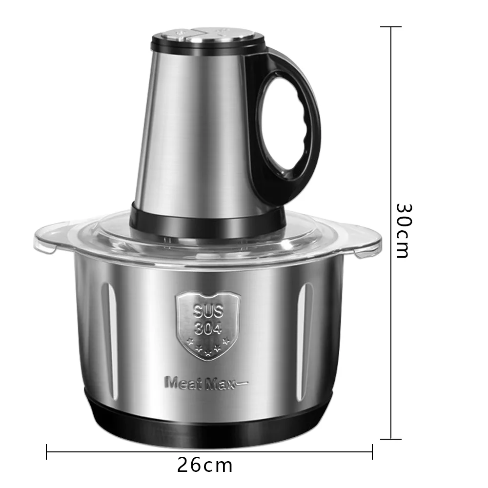 Stainless Steel Electric Chopper Meat Grinder 5L Mincer Vegetable Chopper Meat Slicer Machine Chopper Mincer Food Processor — Color: Silver
