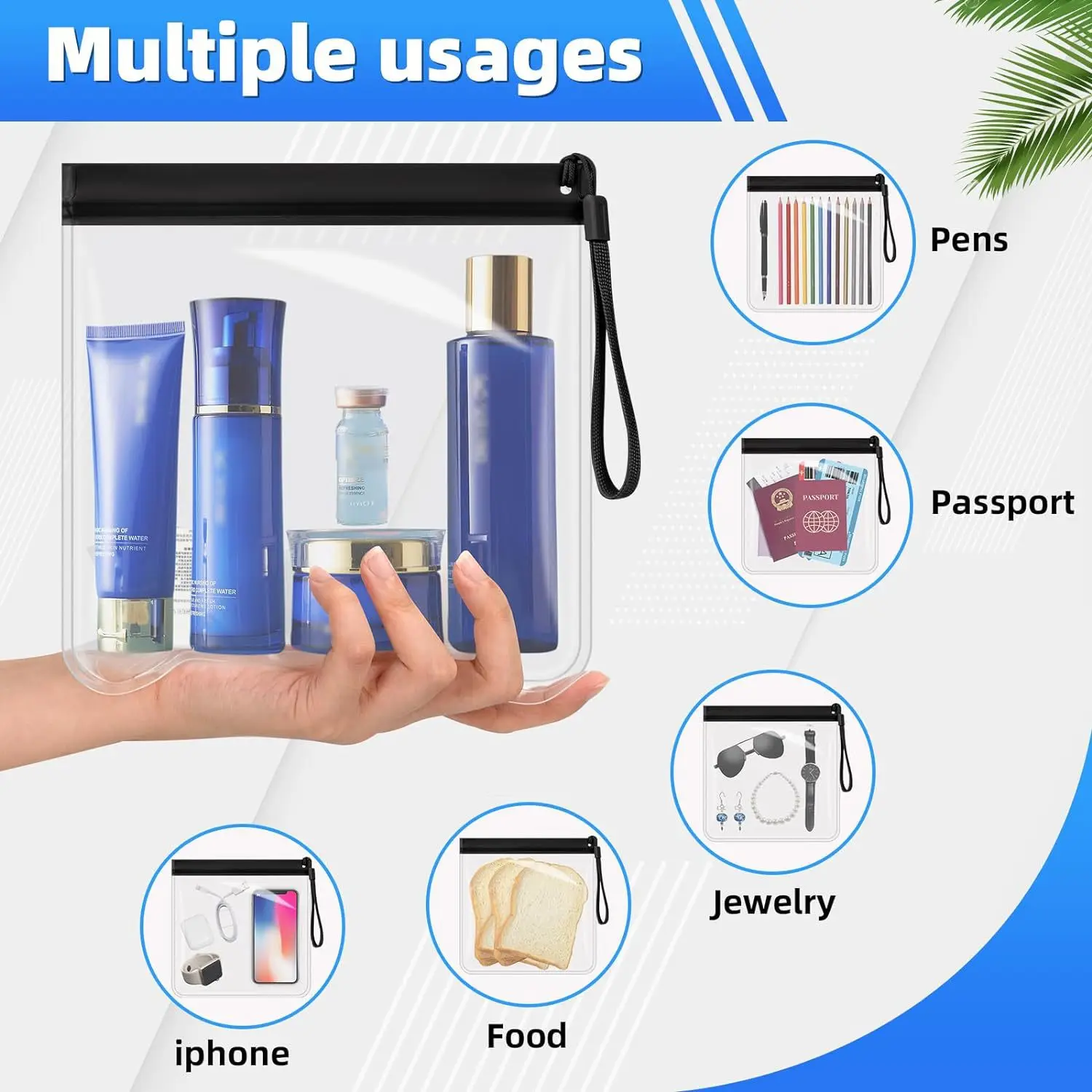 2pcs Luggage Transparent Travel Use Leakproof Flight Make Up Waterproof For Women Reusable Airport Security Toiletry Bag 2
