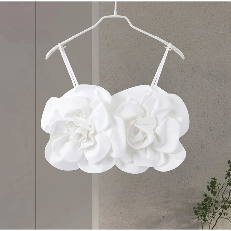 Sexy Chic 3d Floral Croptop Women Backless Sleeveless White Female Slip Vests Spring Summer New Fashion Street Lady Tops