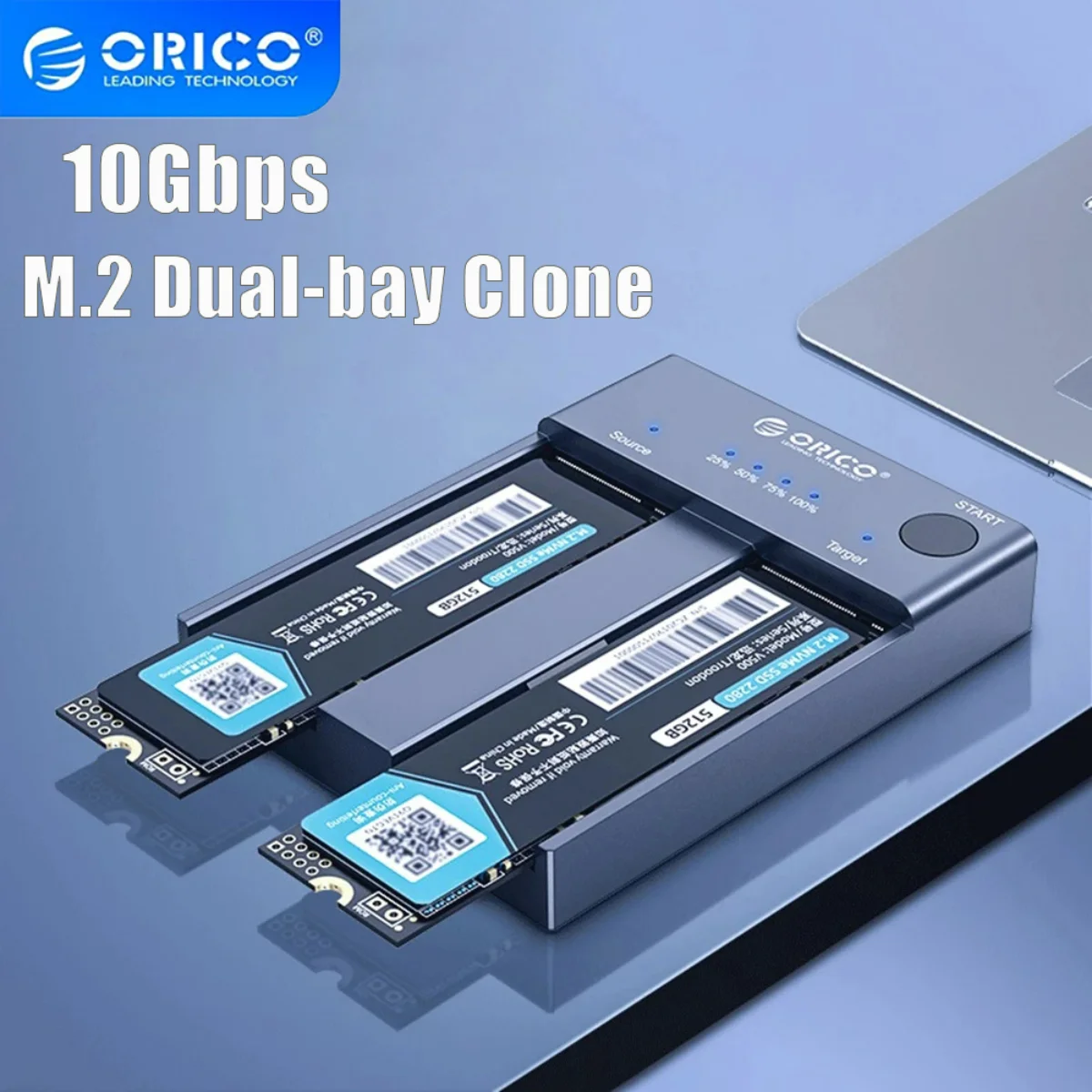 

ORICO Dual Bay M.2 NVME SSD Enclosure 10Gbps Offline Clone USB C 3.1 Gen2 For M Key M/B Key NVME PCIe SSD Hard Drive Reader 4TB