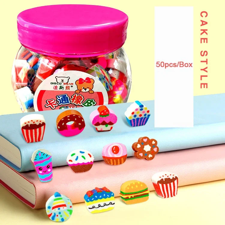 Pencil Eraser 50pcs/set Cute Rubber Eraser Creative Animal Fruit Pencil Erasers Mini Kawaii Stationery Kids Student Office Supplies