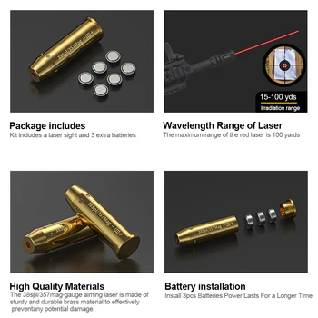 38SPL/357MAG Optics Cartridge Red Dot Laser Bore Brass 9MM Bore Boresighter For Pistol Rifle Scope Hunting Accessories 6 Batte 3