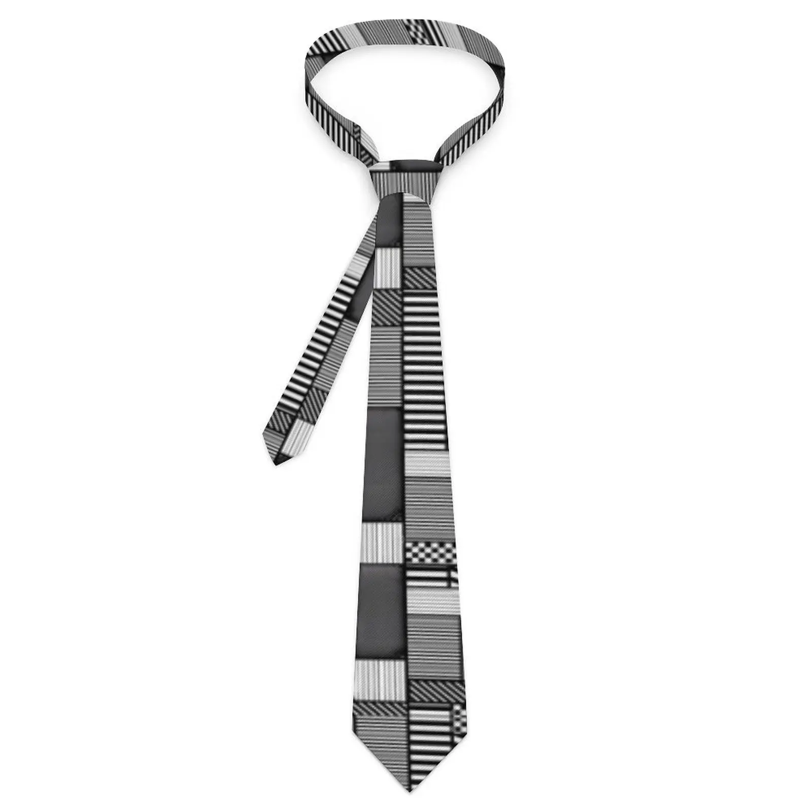 

Mens Tie Black And White Geo Print Neck Ties Geomatric Patchwork Vintage Cool Collar Tie Wedding Party Necktie Accessories