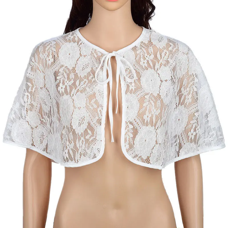 

Korean Solid Color Hollow Flowers Lace Sun Clothing Female Sunscreen Shawl Women's Outerwear Air-conditioning Cardigan Cloak R59