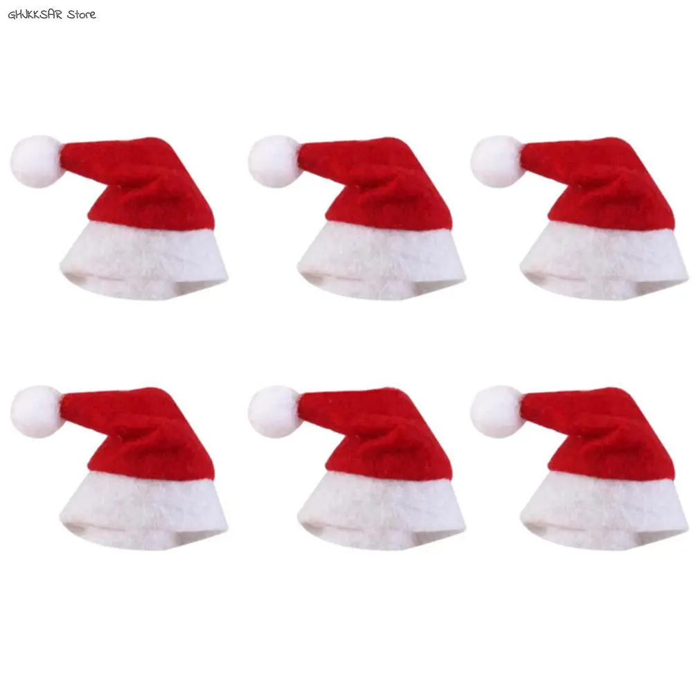 

Mini 6pcs Christmas Hat Santa Claus Hat Xmas Lollipop Hat Mini Wedding Gift Creative Caps Christmas Tree Ornament Decor