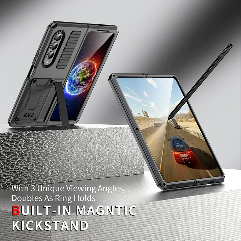 Samsung Galaxy Z Fold 4 Metal Shockproof Dustproof Case with Kickstand