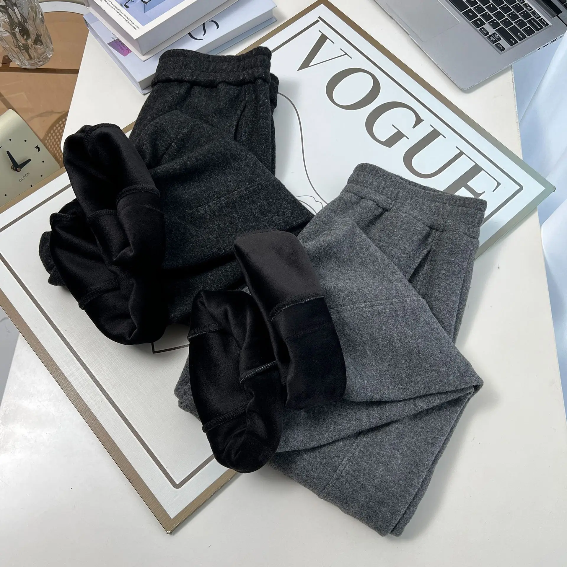 XXXXL Fashion Plus Size Women's Straight Leg Pants New Simple Fleece And Thickened Stretched Winter 2025 Casual Trousers 2579