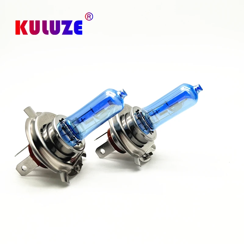KULUZE 2개 H4 크리스탈 슈퍼 화이트 할로겐 전구 55W 하이 로우 램프 자동차 헤드 램프 라이트 자동차 스타일링 자동차 조명