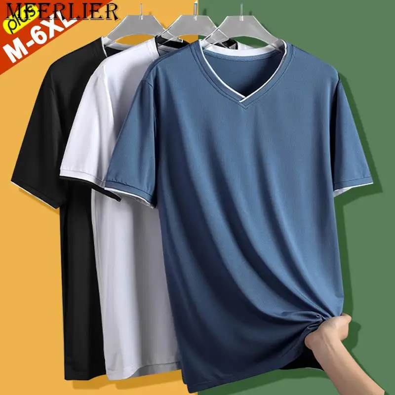 

Free Ship T-Shirts Men Fast Dry Summer Tshirt Male V-Neck Tee Shirt Man Tops Casual Wearing Young Boy Clothing Puls Size 5XL 6XL