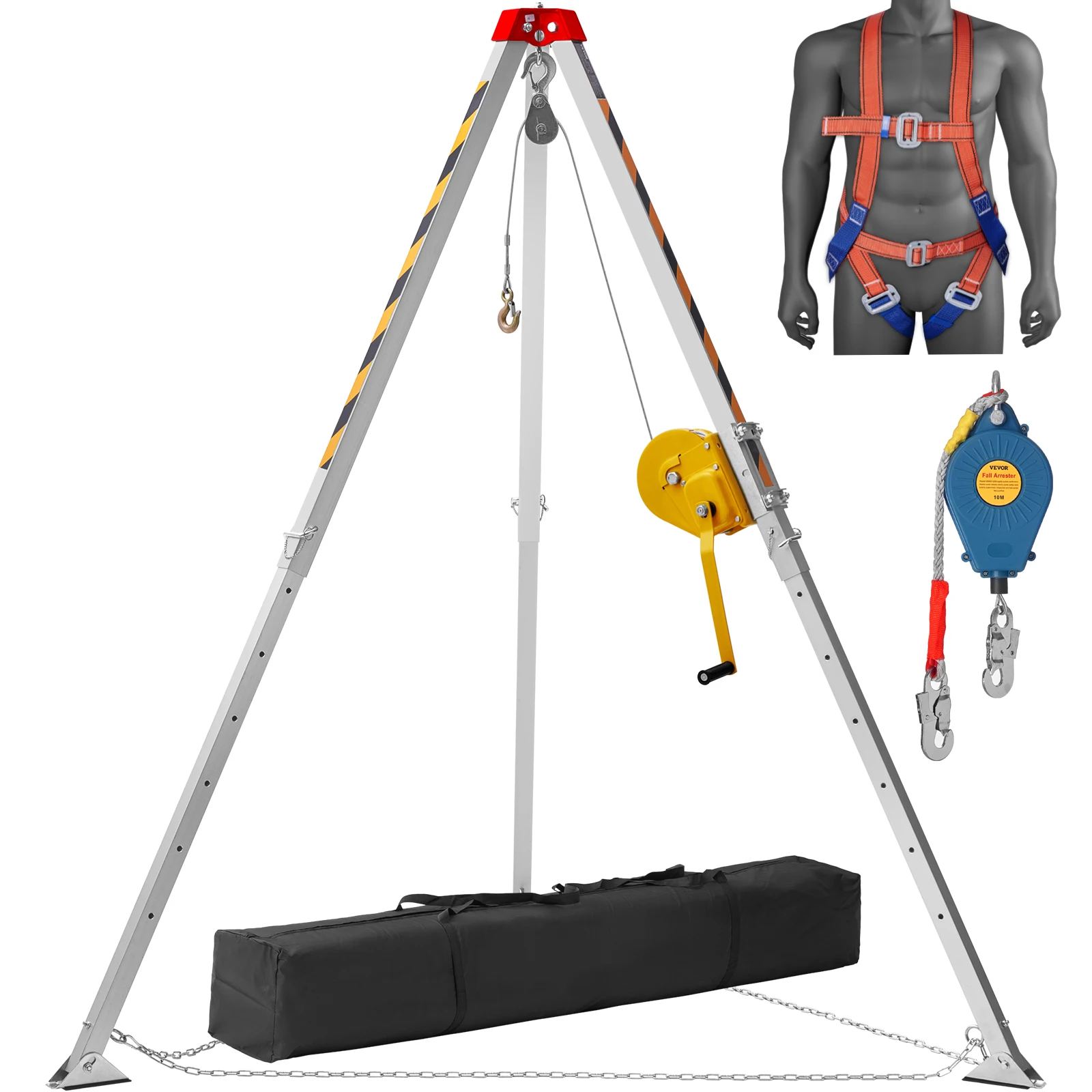 VEVOR 1800/2600 lbs Confined Space Tripod Kit Winch Confined Space Rescue Tripod Fall Protection For Traditional Spaces