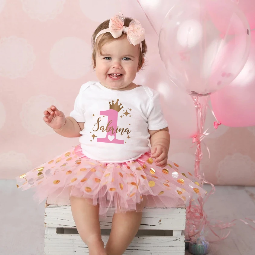 FYMNSI Primo Compleanno Vestito Ragazza Neonato Neonato Bambino Ricamo Floreale Tutu Tulle Principessa Vestito Pagliaccetto Partito P, Albicocca, 3 mesi