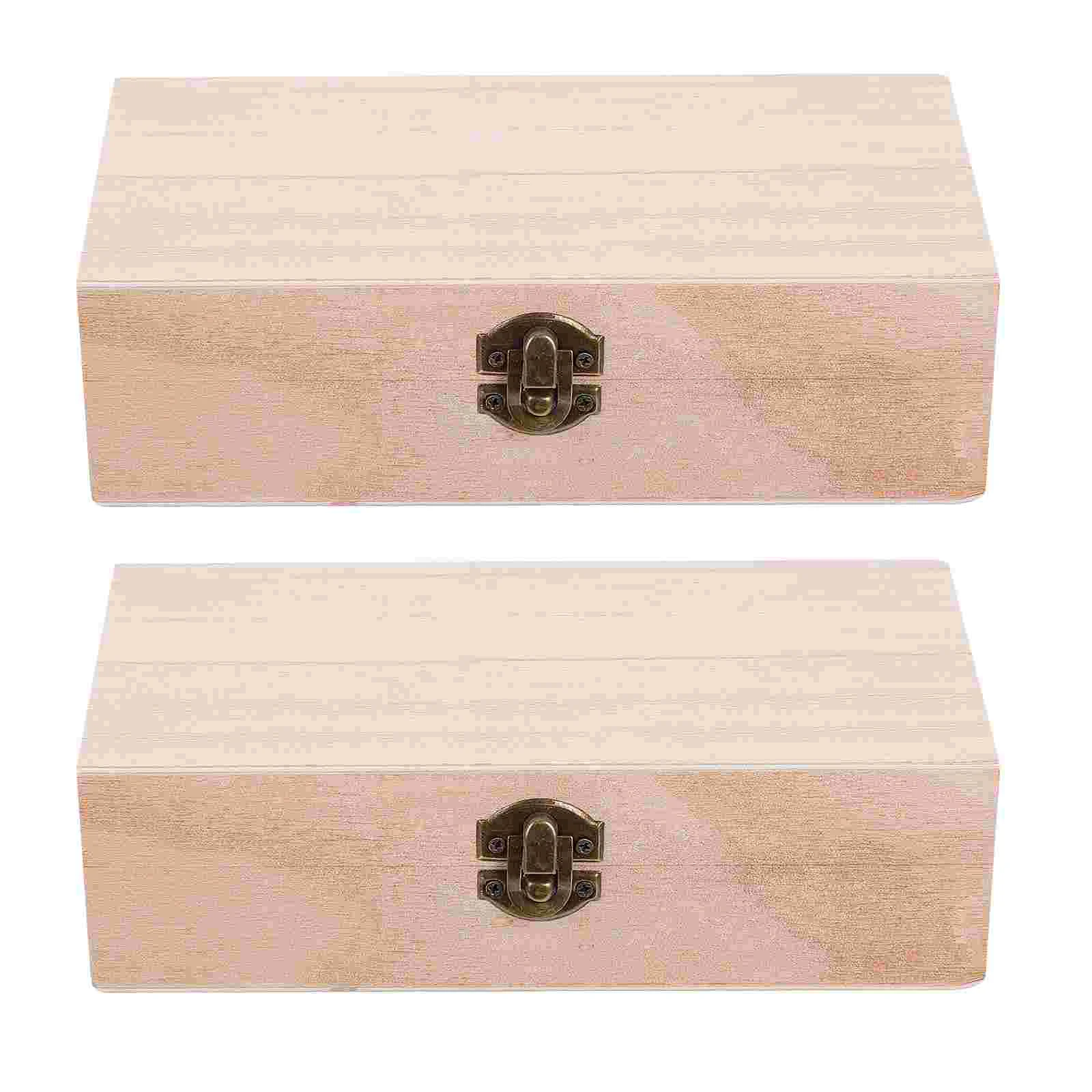 

Wood Craft Box 2Pcs Unfinished Wood Box Natural DIY Craft Stash Boxes Box Storage Trunks Storage Chests Jewery Case Gift Box