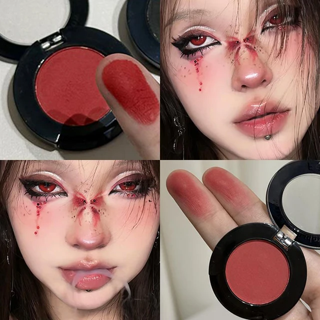 1Pc Blue Black Red Eyeshadow Palette Halloween Makeup Girl Smoky Punk Eye Shadow Palette Matte White Lying Silkworm Eye Cosmetic