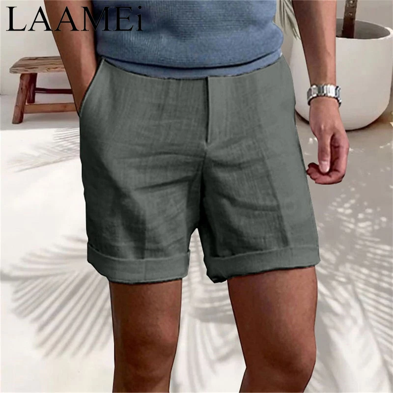LAAMEi Summer New Fashion Casual shorts for men clothitng Thin 100% Linen Loose Breathable Beach Pants