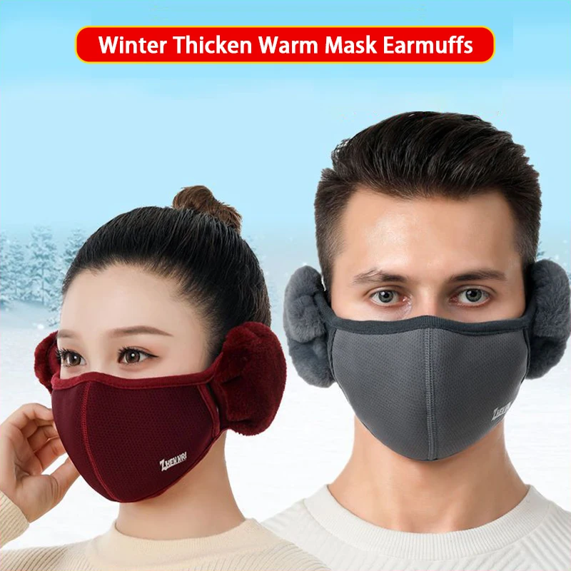 

All-match Thicken Warm Earmuffs Masks Autumn Winter Breathable Windproof Coldproof Earmuffs For Women Men 2 In 1 Cycling Mask