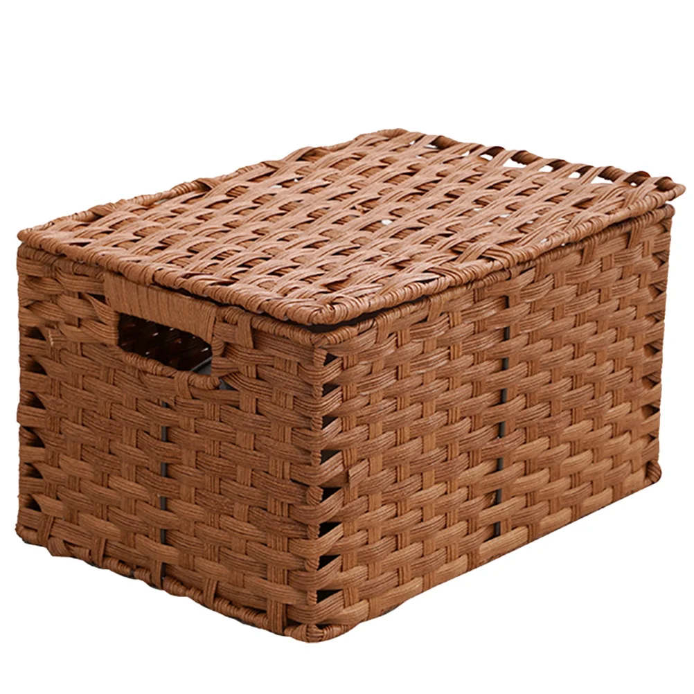 

Household Simulated Rattan Woven Basket Daily Use Storage Box Food Sundries Container With Lid