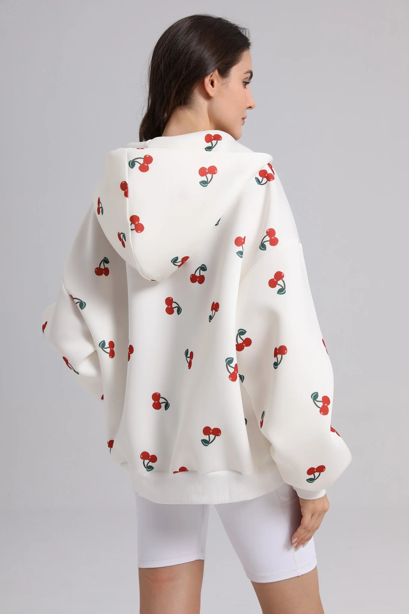 여성용 체리 스포츠 코트, 지퍼 후드, 루즈 프린트 맨투맨, 트렌디, 스타일리시, 짧은 여성 상의, 가디건, 2024 가을