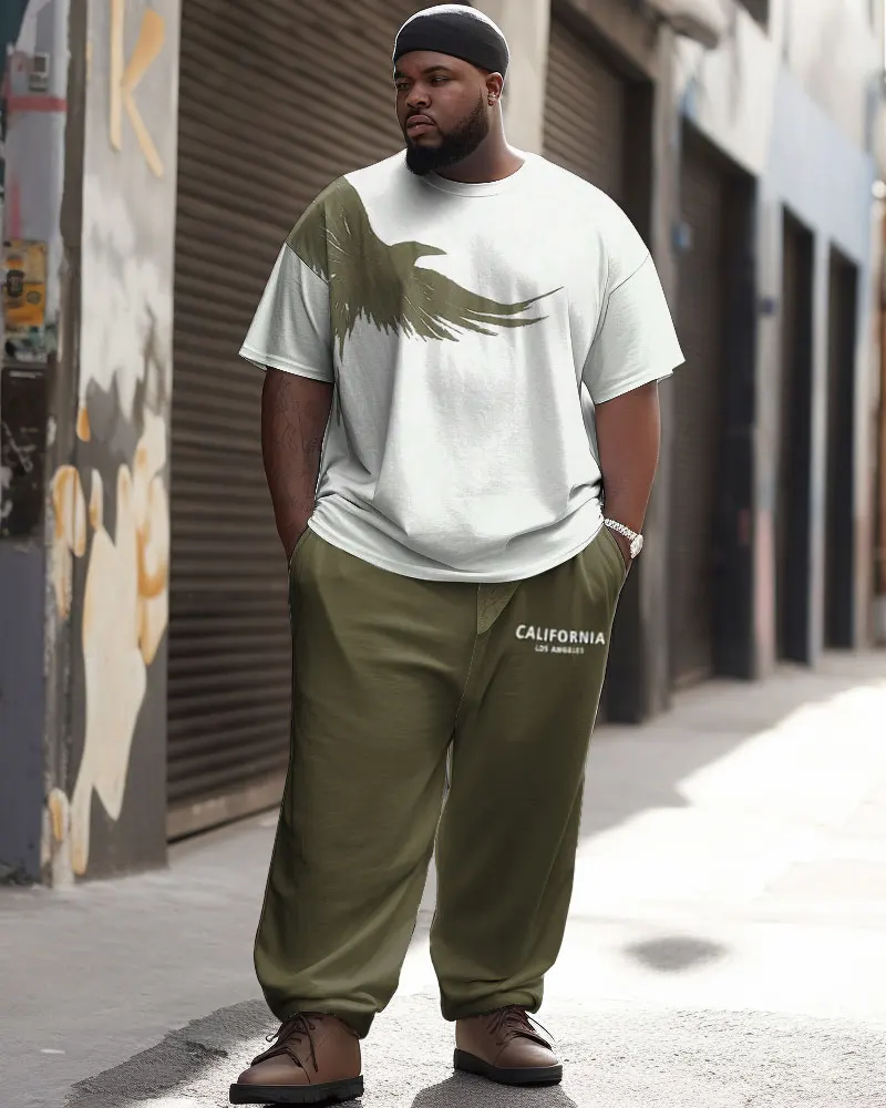 Biggmans Two Piece Sets T-Shirt for Men's Casual Clothing Simple Color Block Print Trousers Pants Big Plus Size Suit L-9Xl