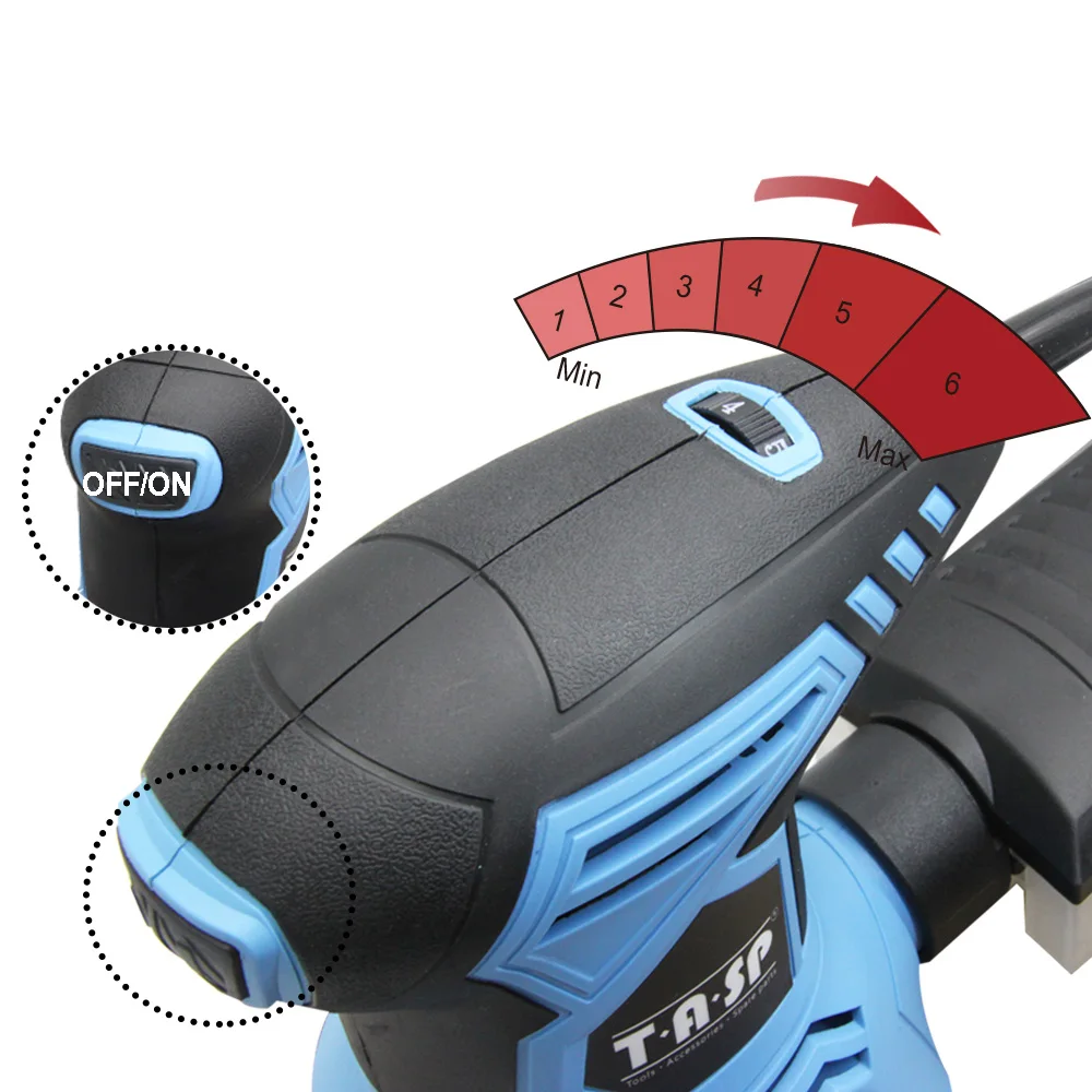 TASP 300W Random Orbital Electric Sander Machine Variable Speed Sanding Tools with Hybrid Dust Canister & 5pcs 125mm Sandpapers electric sander sanding paper