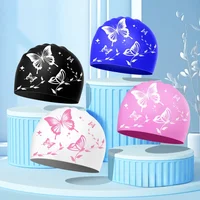 Waterproof Silicone Swim Caps for Women Men High Ealsitc Long Hair Ear Protection Swimming Cap Butterfly Printed Adult Swim Caps 1