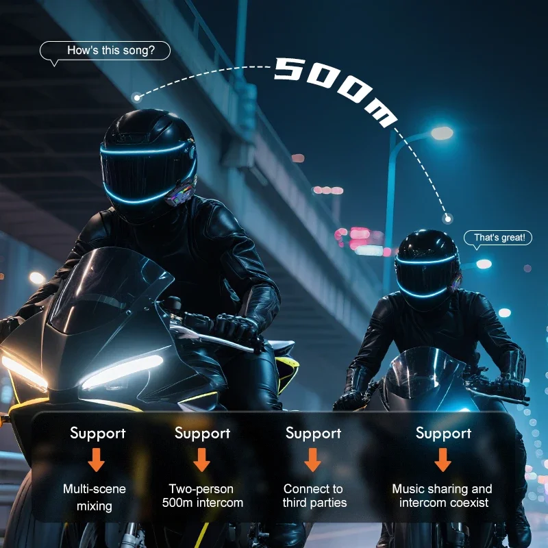 Kebidumei P20 2x Wireless Bluetooth6.0 Motorcycle Helmet Intercom Headset Waterproof 500 M Intercomunicador Speaker_voghion.com