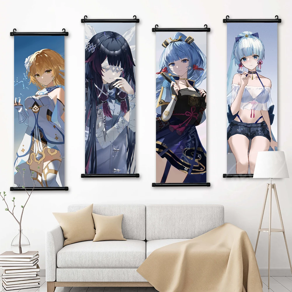 

Canvas Genshin Impact Home Decor Poster Print Kamisato Ayaka Pictures Wall Art Anime Scroll Hanging Painting Bedside Background