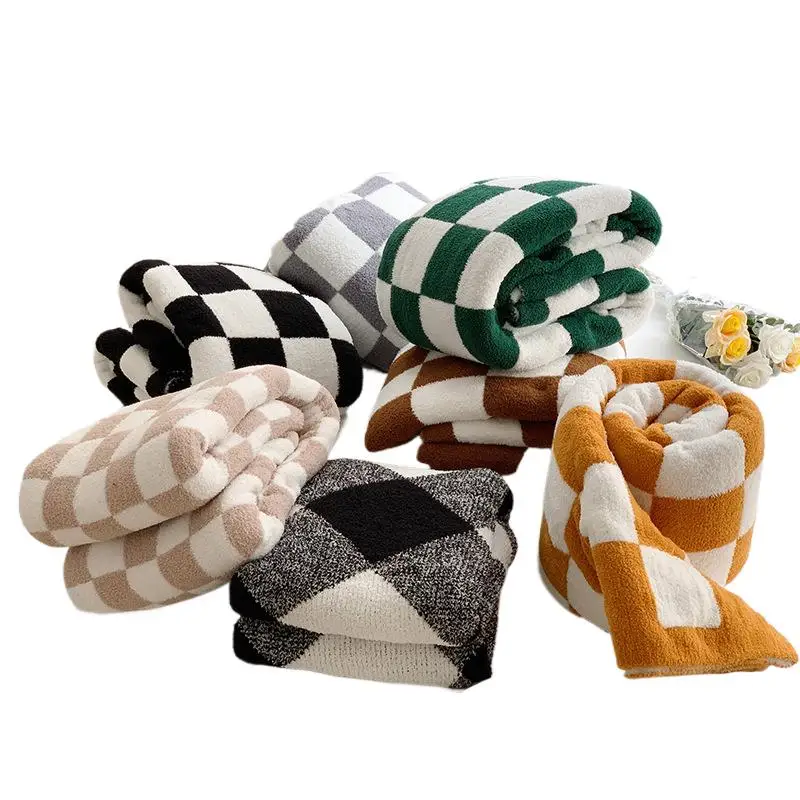 

Nordic Style Popular Checkerboard Knitted Nap Blanket Acrylic Plash Texture Suitable For Sofa Bed Cover Super Warm And Soft