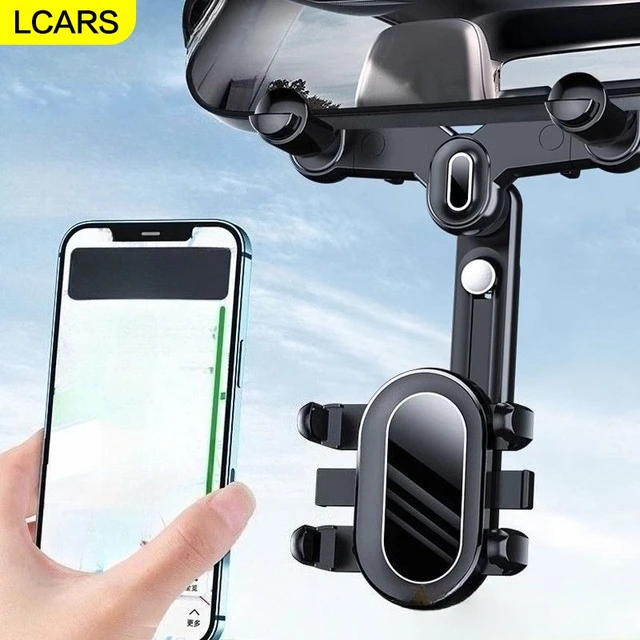 Lcars Car Interior Rearview Mirror Extended Phone Holder, Universal Multifunctional, Adjustable Length, Multi-Angle Adjustable Car Phone Navigation Support Stand, Anti-Shake Reinforced Clamp Phone Holder