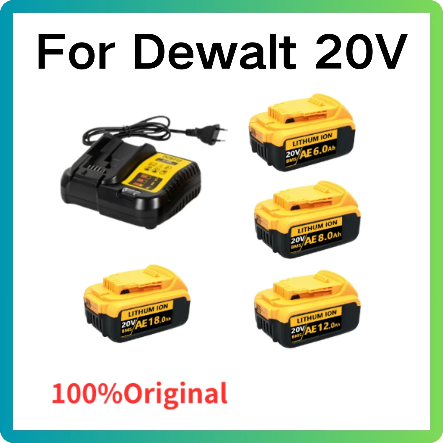 

2024 Upgrade DCB200 20V 6000mAh Battery , charger For Dewalt 18V DCB184 DCB200 DCB182 DCB180 DCB181 DCB182 DCB201 Tools Battery