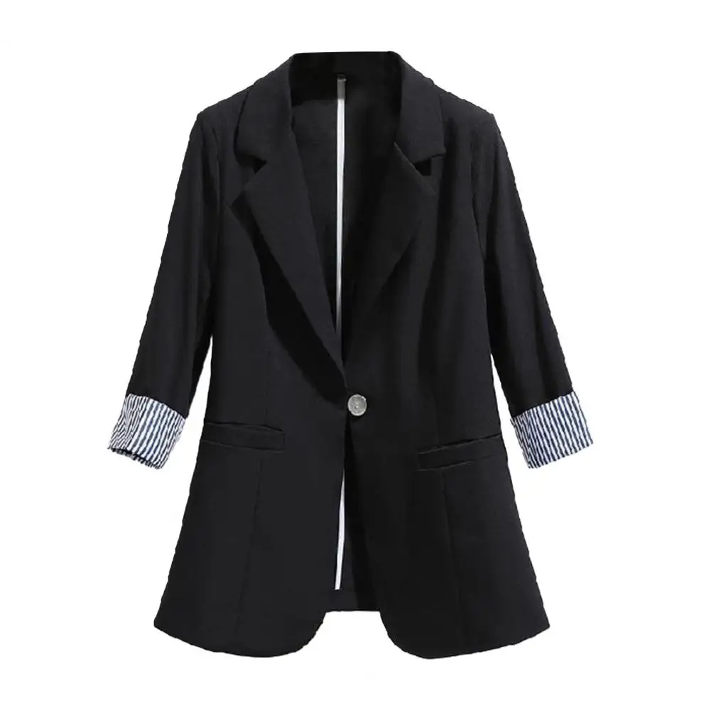 Chaqueta de traje de un botón para mujer, abrigo elegante de longitud media con cuello vuelto, Mangas de tres cuartos, individual para Formal