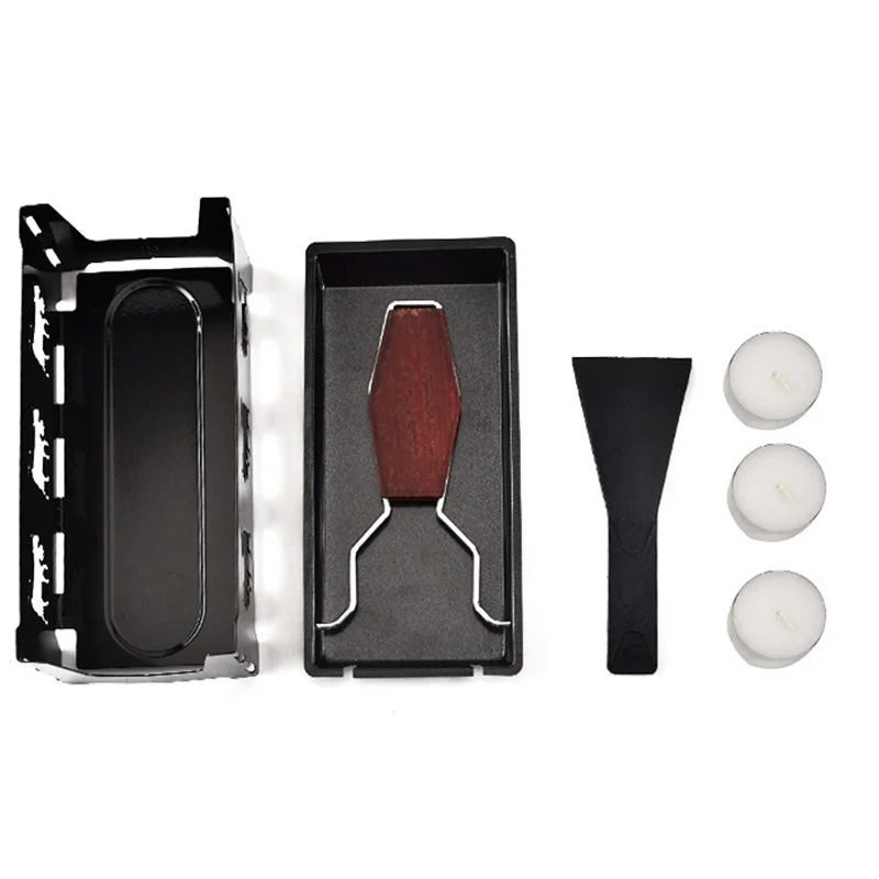 Metal Carbon Steel Mini Cheese Raclette Non-stick Coating Candles Heated Baking Tray Foldable Handle with Spatula Cook Set