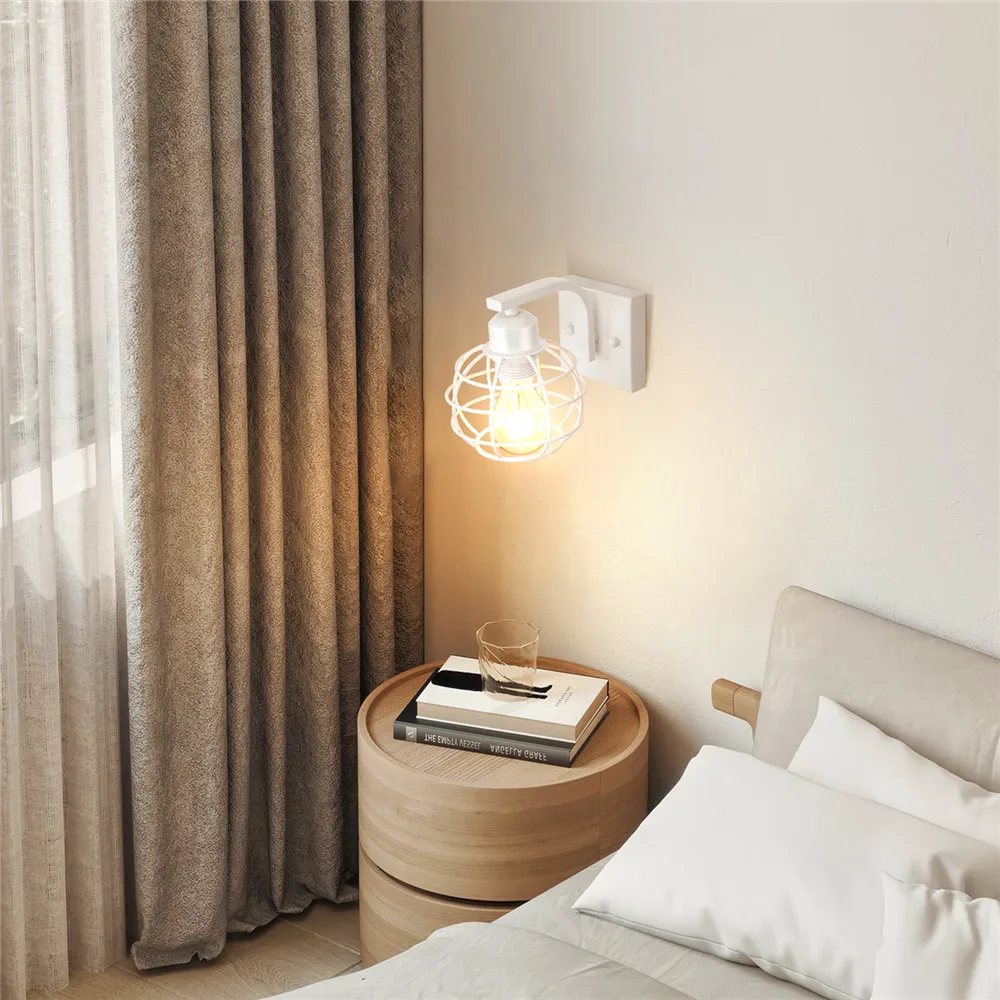 로프트 미국 철 흰색 전등 갓 벽 램프 케이지 가드 Sconce 로프트 조명기구 통로 침실 현대 실내 조명