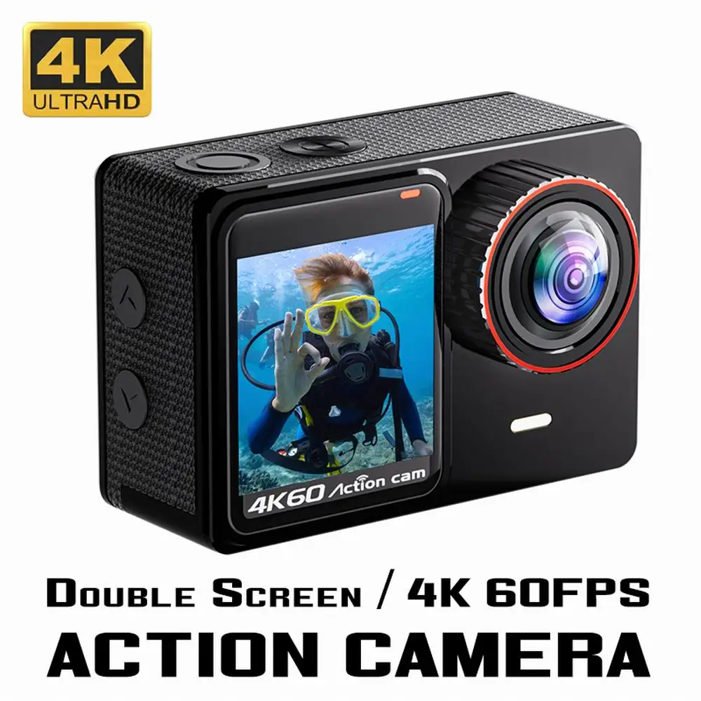 

4K 60fps HD Wi-Fi Экшн-камера с двойным сенсорным экраном Водонепроницаемая с ночным видением широкоугольная Спортивная камера DV регистратор с дистанционным управлением