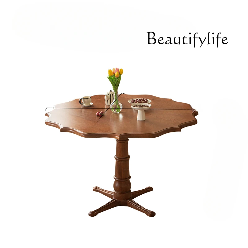 

Retro Solid Wood Dining Tables and Chairs Set Household Small Apartment round Cherrywood French Multi-Person Small round Table