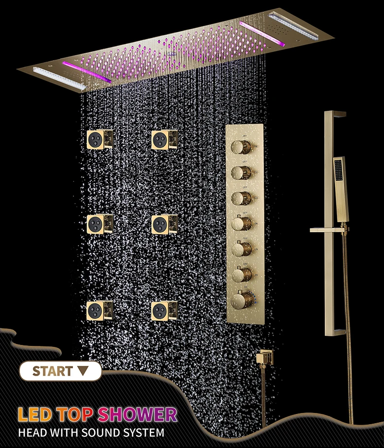 Description Picture 2 of itemQlonn 35*12 Inch Rain Shower Head Set Bathroom 6 Function Shower Faucet Large Flow Concealed Thermostatic Mixer Bath Accessories