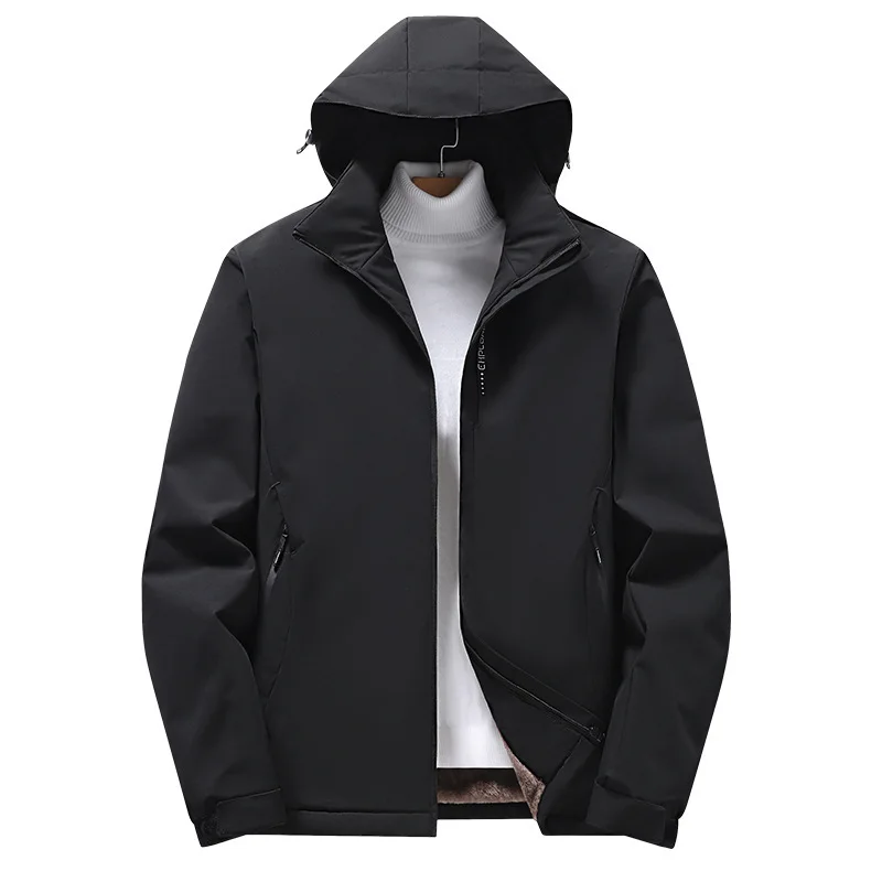 Men Winter Casual Clothing Warm Thick Fleece Parkas Jacket Coat  Black  Autumn Fashion Pockets Windproof Parka Male Plus Size