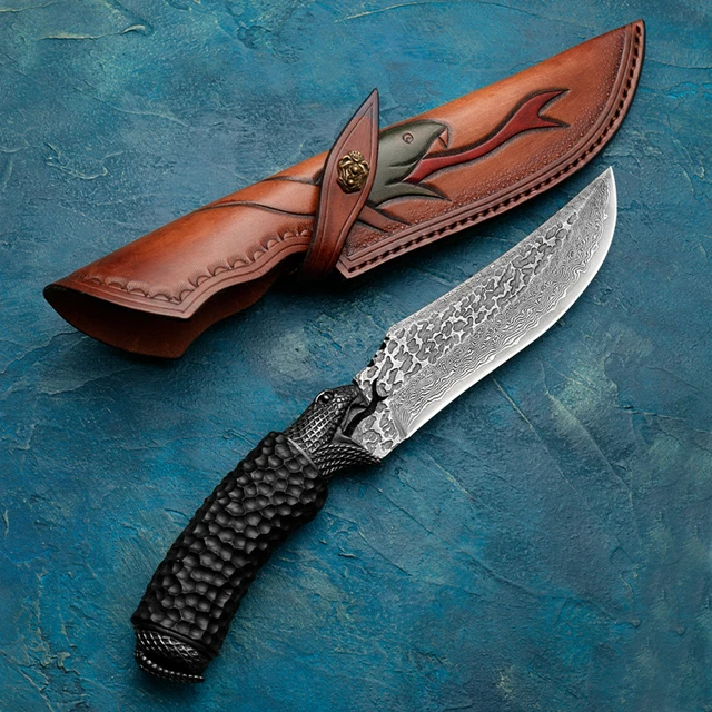 Cuchillo de caza con mango de madera de acero de Damasco VG10, supervivencia,  militar, Camping, utilidad al aire libre, cuchillo táctico de hoja fija,  herramientas edc - AliExpress