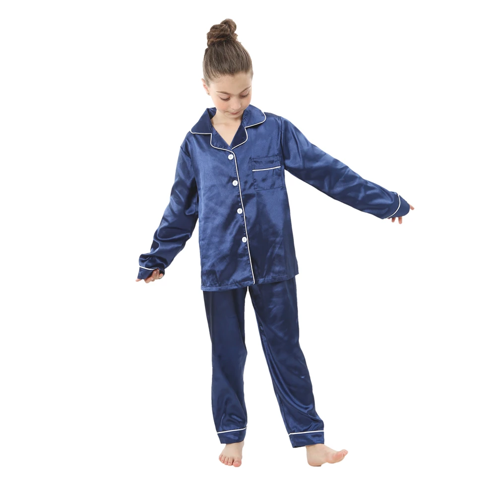 Kids Pajamas Set Kids Pajamas Four Season Girls Silk Pajamas Children's Pyjamas for 2 to 14 Years Baby Button Down Loungerwear Homewear